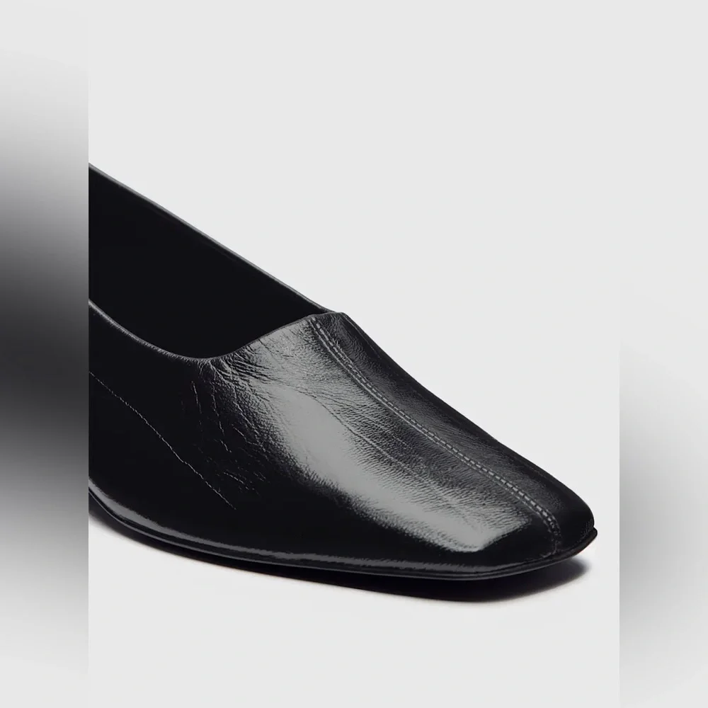 NEW Reformation Inez Black Leather Block Heel Pump 35mm Heel, sz 7.5 - Picture 13 of 13